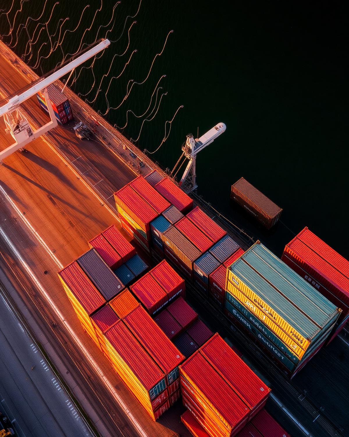Shipping port at golden hour