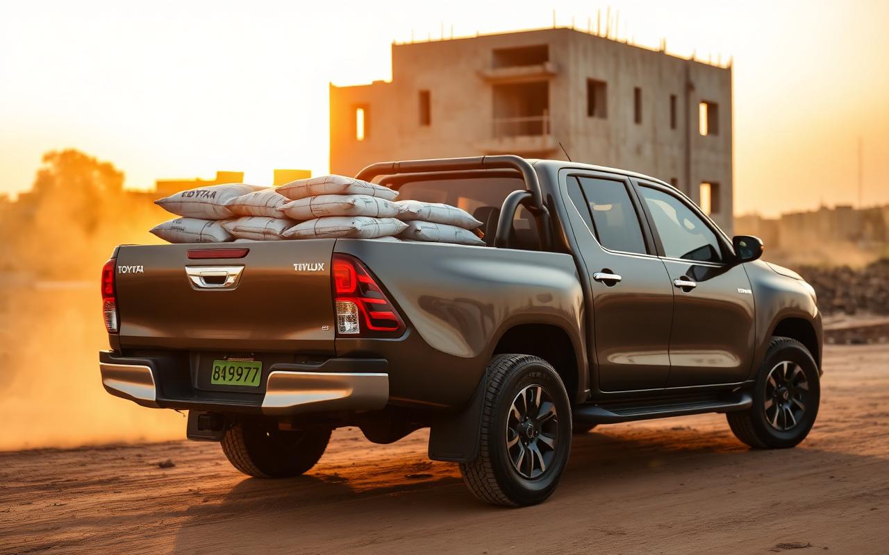 Pickup truck loaded with building materials at a construction site